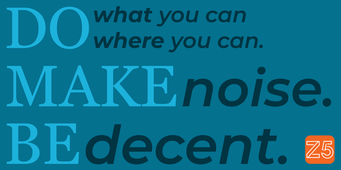 Do what you can where you can. Make noise. Be decent.