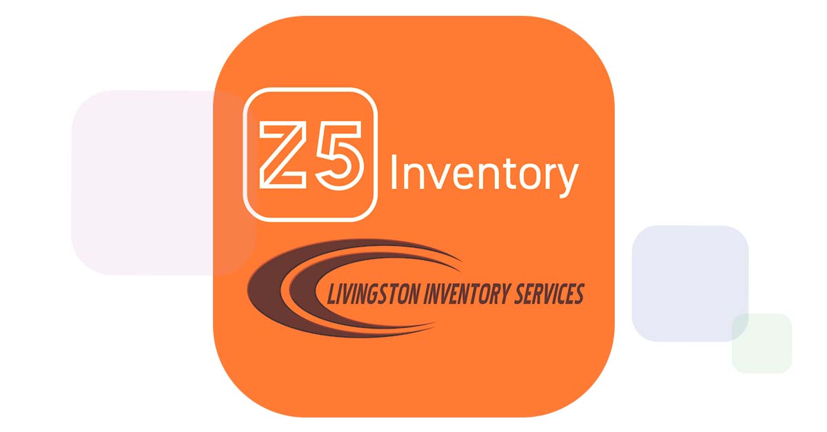 floating chiclets reveal a white Z5 Inventory logo and a dark Livingston Inventory Services logo