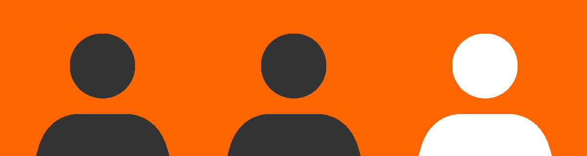 Two gray silhouettes and one white silhouette of a person's head and shoulders.