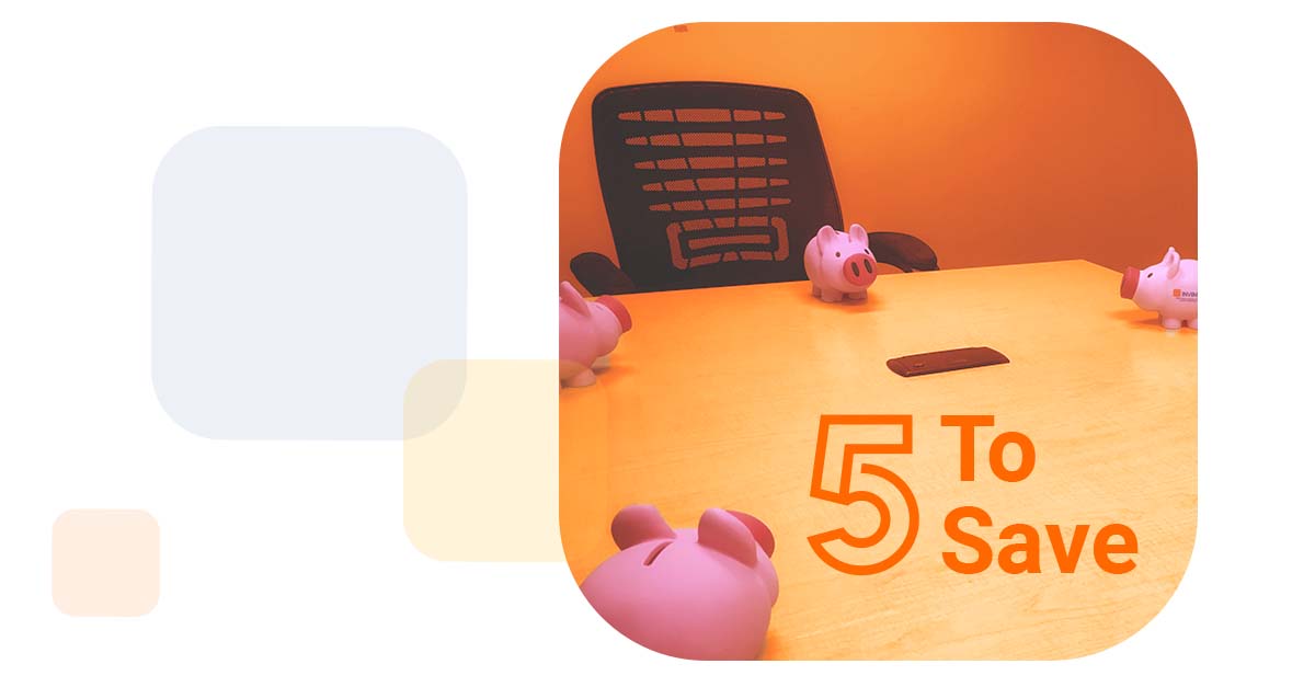 four Z5 Piggy Banks surround a boardroom table and the orange words 5 To Save