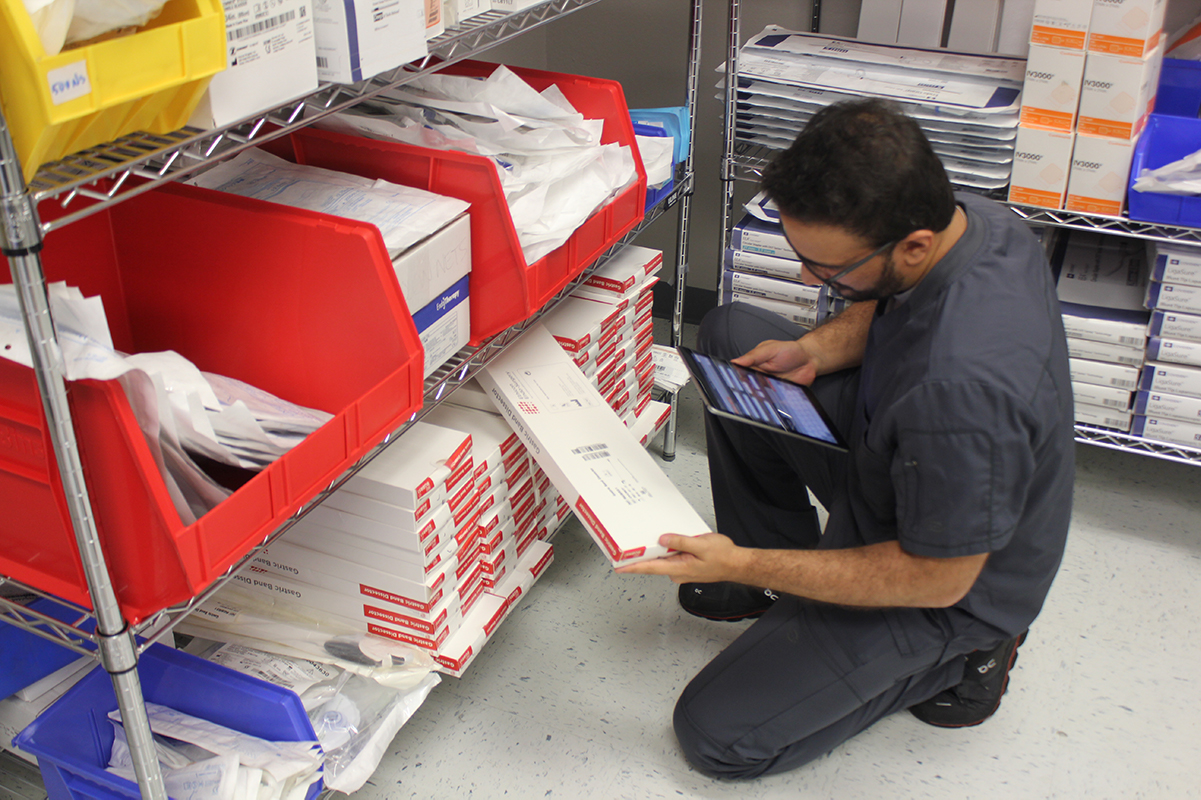 A Z5 Inventory specialist checks expiration dates on medical supplies.