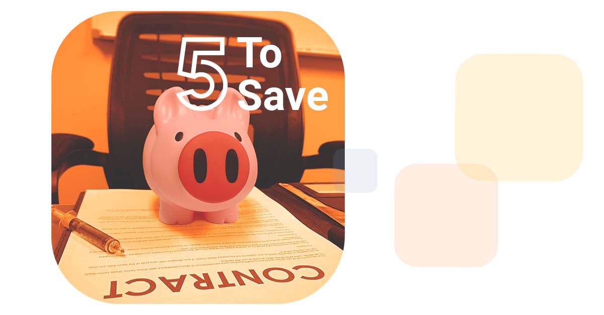 The Z5 Piggy Bank sitting on a contract document along with the words 5 To Save