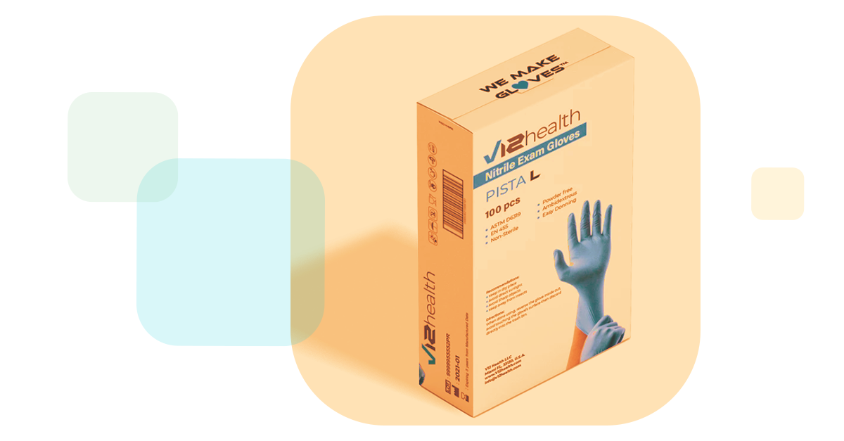 floating chiclets reveal a box of V12 Health nitrile gloves on sale from Z5 Inventory